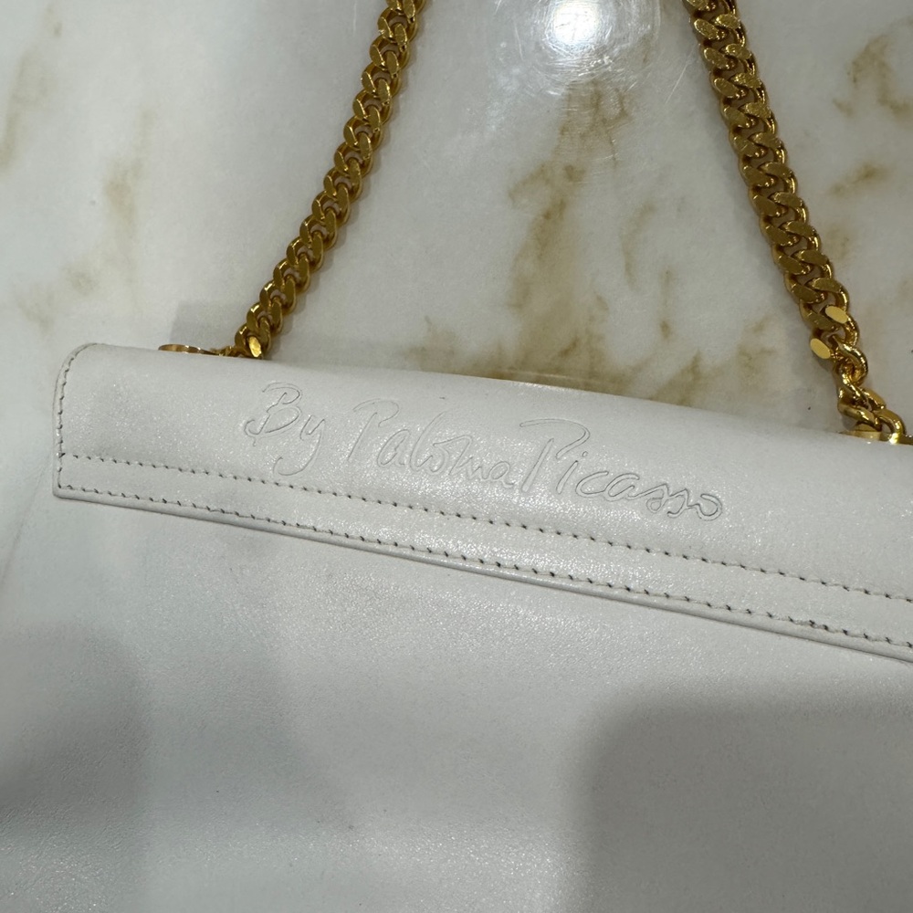 Paloma Picasso White Shoulder Bag with Gold Chain - Picture 6 of 9